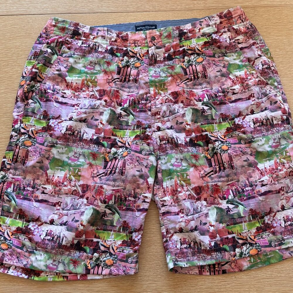 Peter Millar Men's Swim Trunks L Pink Green Vaca beach pool summer mesh liner